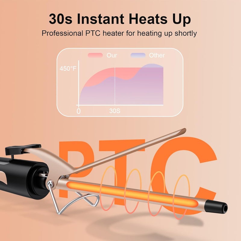 MELYDO 1/2 Inch Curling Iron for Short Hair & Long Hair, Half Inch Tourmaline Ceramic Curling Iron with Auto Shut-Off, Dual Voltage Small Barrel Curling Tongs Wand for Travel, Glove Include - Image 3